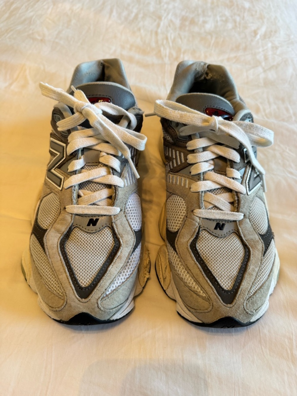 New Balance Grey and Cream Chunky Mesh Suede Sneakers - Picture 2 of 10